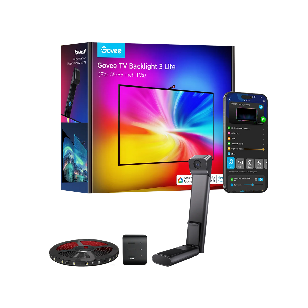 Govee TV Backlight 3 Lite (55-65 inch) | Slimme RGBICW TV Verlichting met Camera & Matter