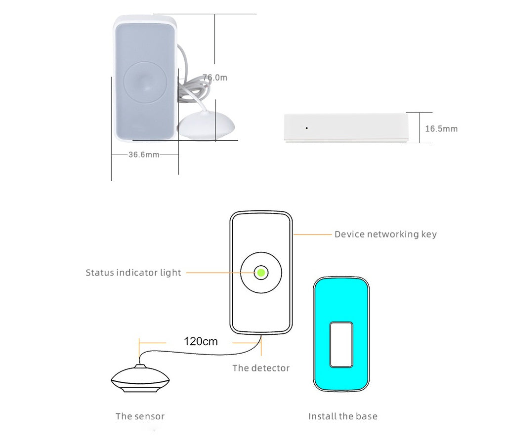 Heiman Zigbee Water Leak Sensor HS1WL-E | 2-Delige Leksensor met 120cm Kabel