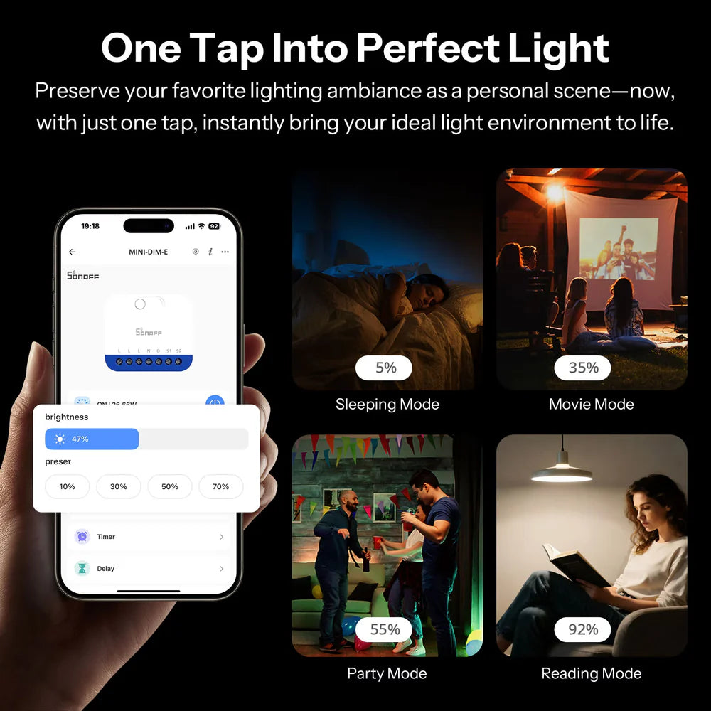Sonoff MINI-DIM-E Orb-DIM Matter Wanddimmer met drukbare wandschakelaar-voorplaat