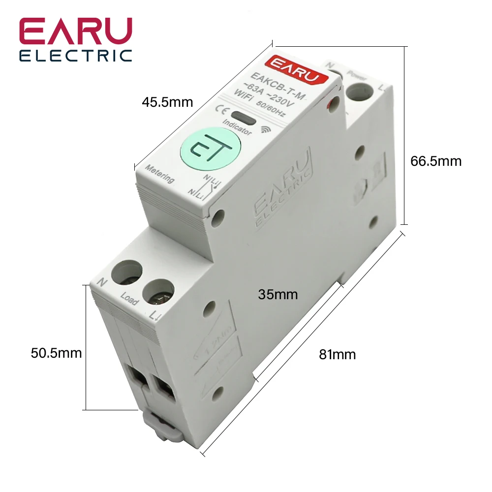 EARU EAKCB-T-M WiFi DIN Rail Schakelaar 63A – Tuya – slimhuisje.nl