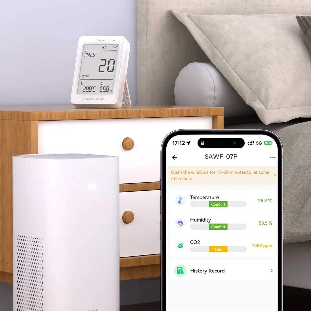 SONOFF AirGuard SAWF-07P | PM2.5 & PM10 Matter Wi-Fi Luchtkwaliteitsmonitor