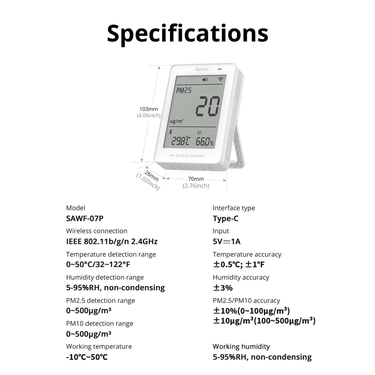 SONOFF AirGuard SAWF-07P | PM2.5 & PM10 Matter Wi-Fi Luchtkwaliteitsmonitor