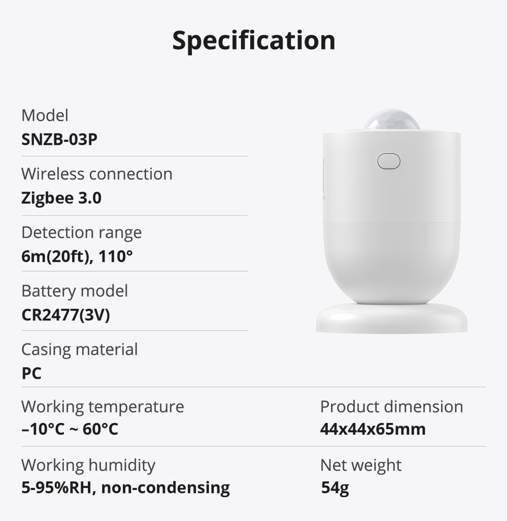 SONOFF SNZB-03P Zigbee 3.0 Bewegingssensor