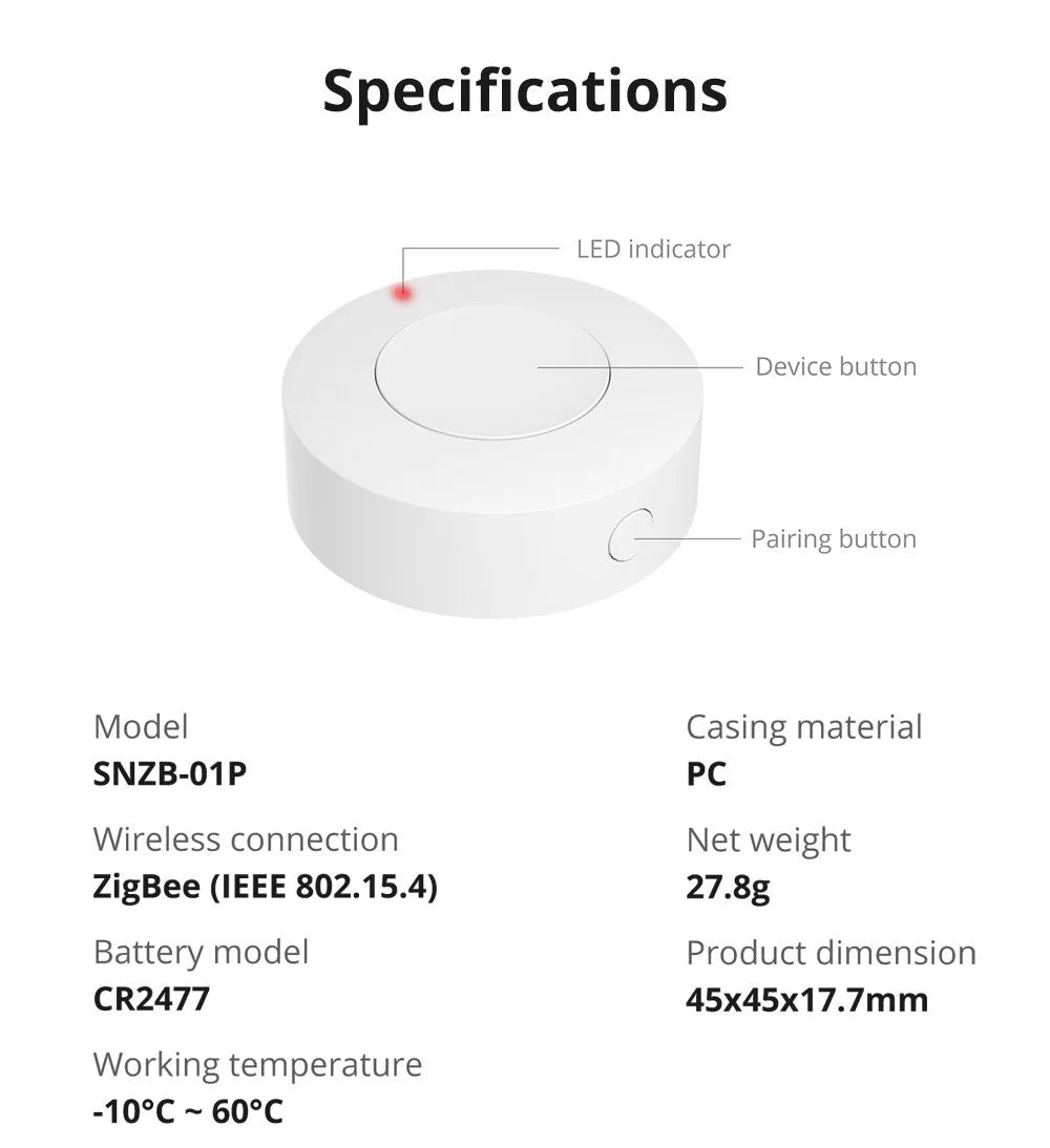 SONOFF SNZB-01P Zigbee 3.0 Draadloze Schakelaar