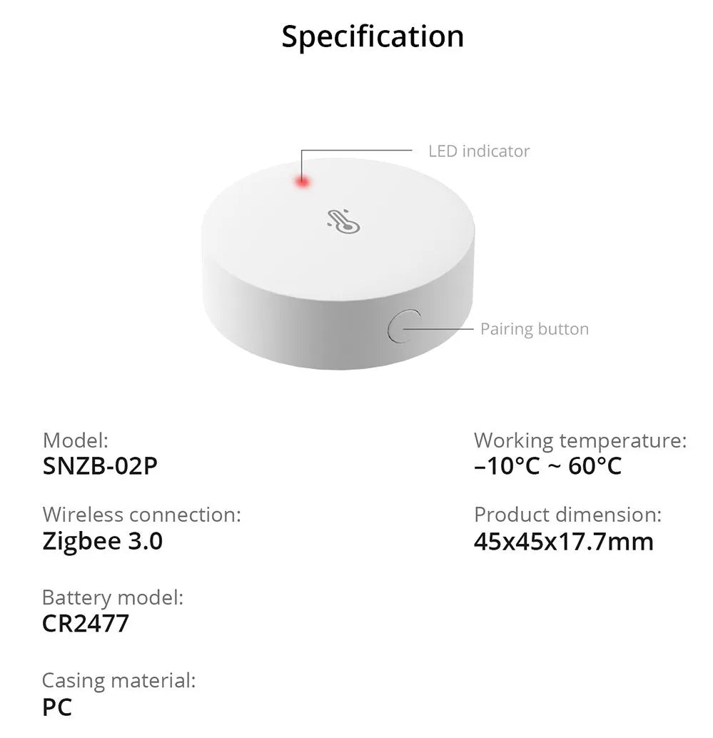 SONOFF SNZB-02P Zigbee 3.0 Temperature & Humidity Sensor