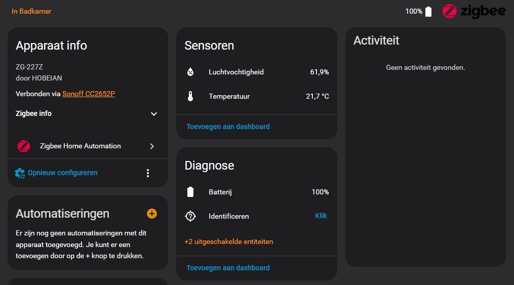 Zigbee Temperatuur- en Luchtvochtigheidssensor
