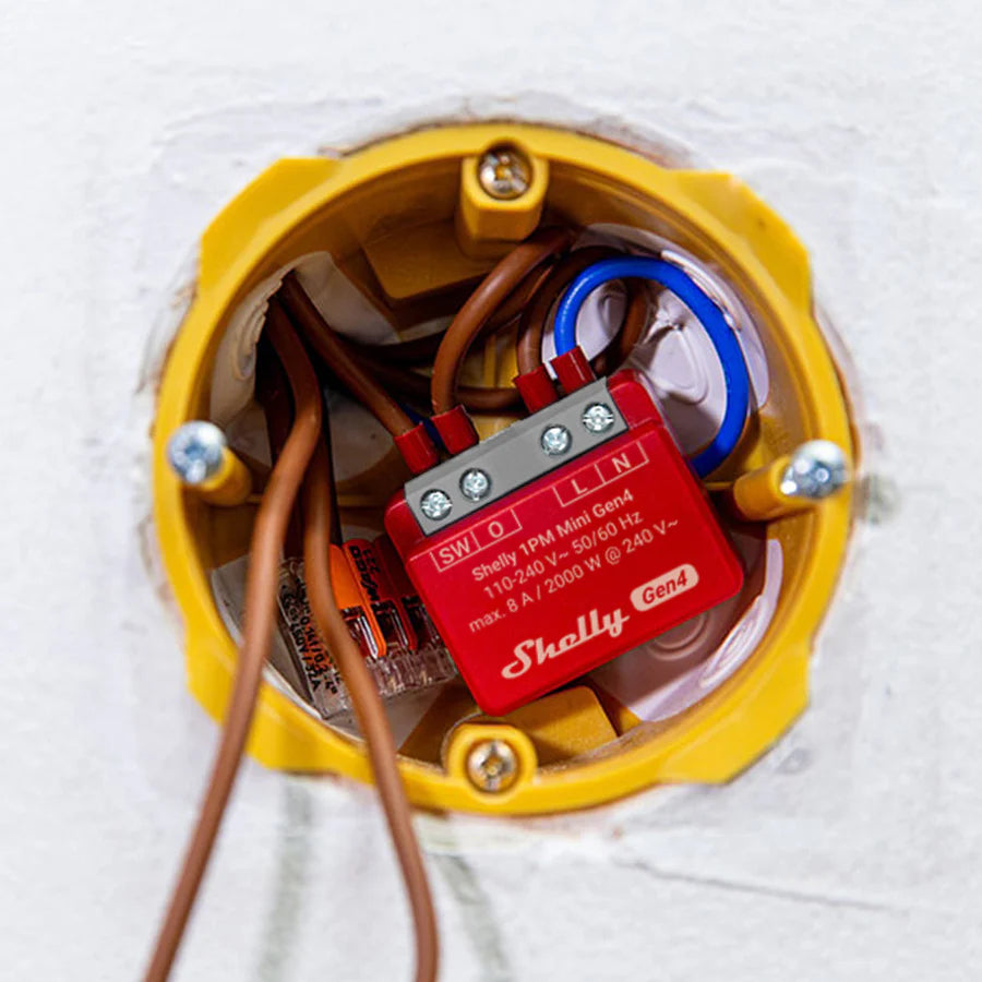 Shelly 1PM Mini Gen4 | Compacte inbouwschakelaar met stroommeting, Wi-Fi, Zigbee en Matter