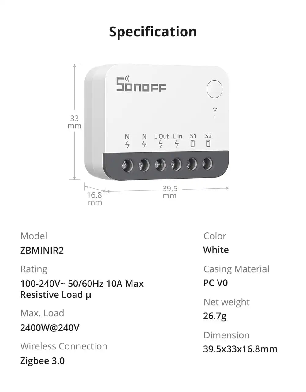 SONOFF ZBMINIR2 Zigbee 3.0 Mini Smart Relay – Nuldraad Vereist