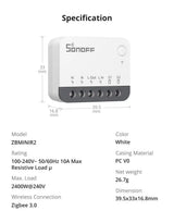 SONOFF ZBMINIR2 Zigbee 3.0 Mini Smart Relay – Nuldraad Vereist